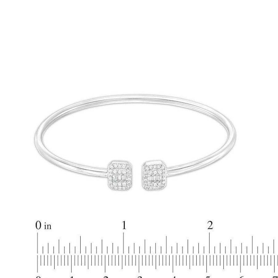 Bracelets Zales | 1/2 Ct. T.W. Emerald-Shaped Multi-Diamond Double Open Flex Bangle In 10K White Gold - 7.5"