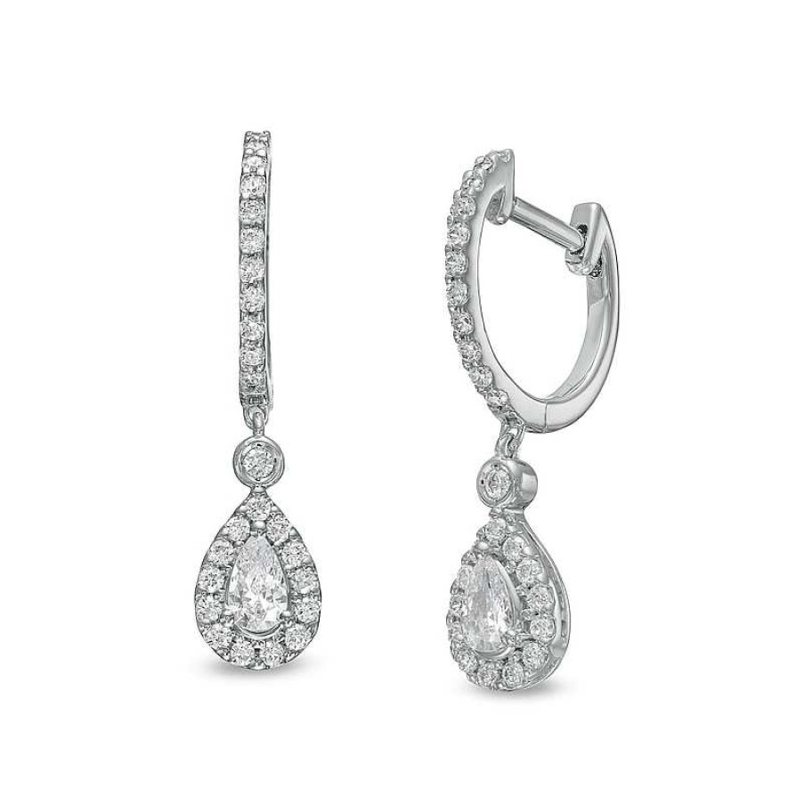 Earrings Zales | 1 Ct. T.W. Pear-Shaped Diamond Frame Drop Earrings In 10K White Gold