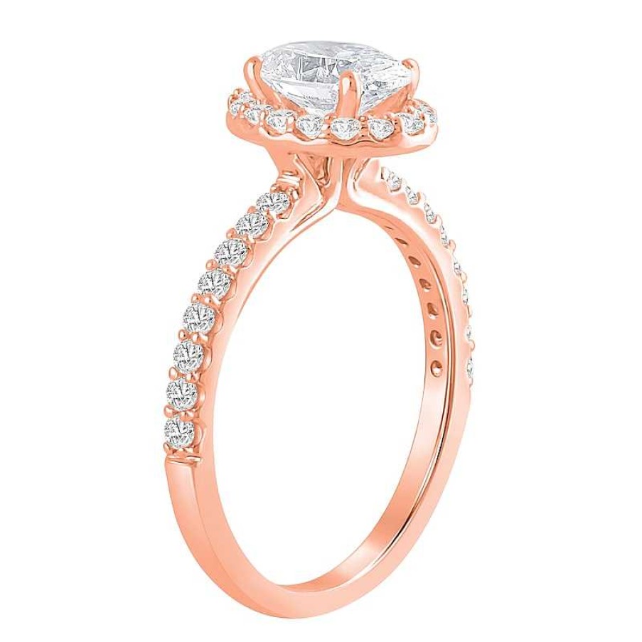 Rings Zales | 1-1/2 Ct. T.W. Oval Certified Lab-Created Diamond Frame Engagement Ring In 14K Rose Gold (F/Vs2)