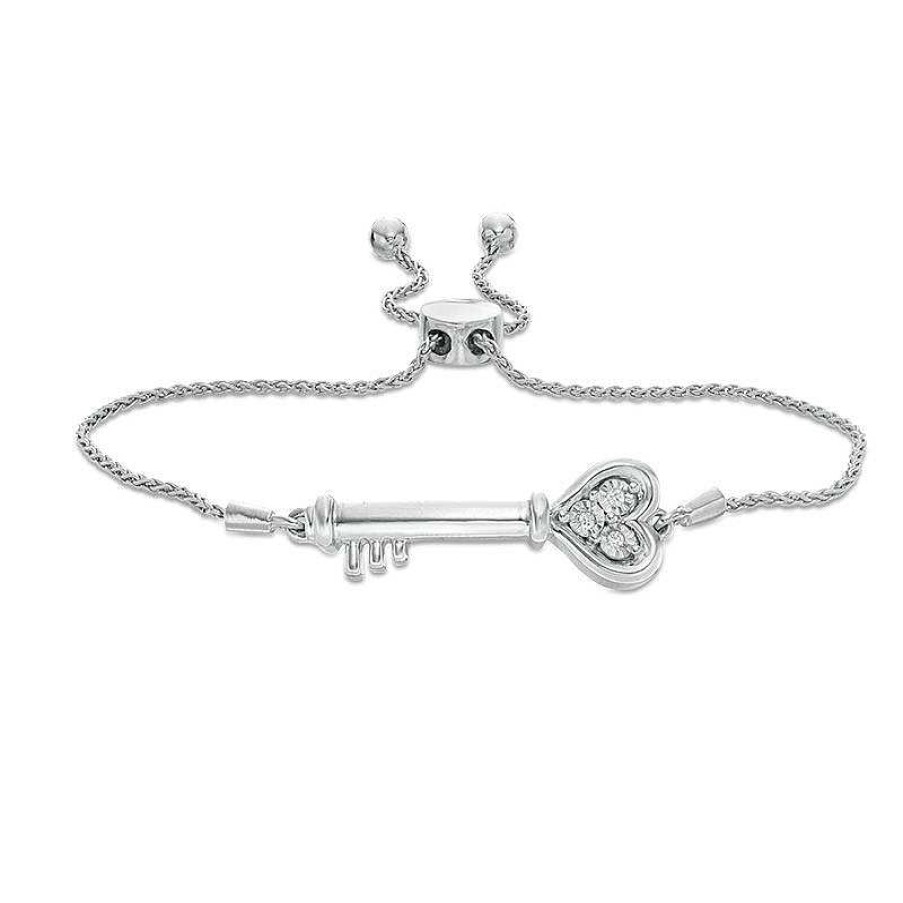 Bracelets Zales | Diamond Accent Sideways Heart Key Bolo Bracelet In Sterling Silver (1 Line) - 9.5"