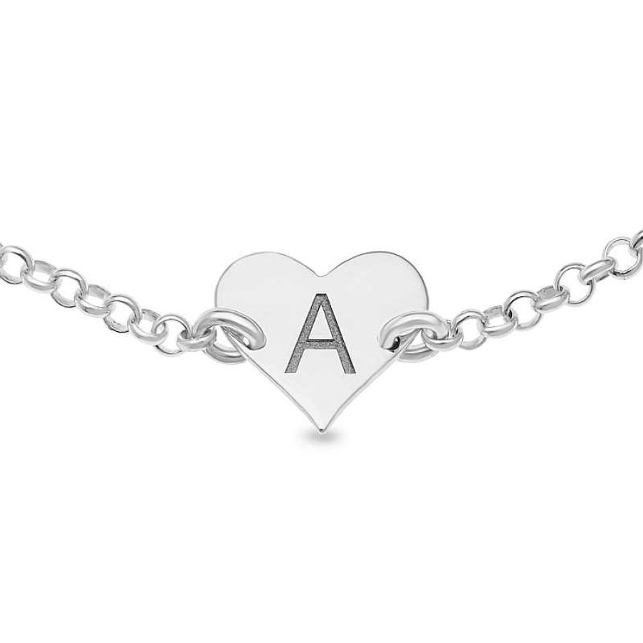 Bracelets Zales | Engravable Uppercase Double Initial Reversible Heart Disc Anklet In Sterling Silver (2 Initials) - 10"