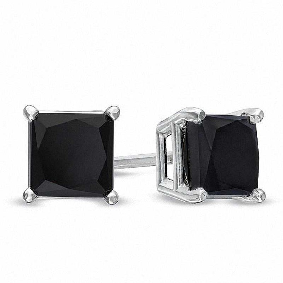 Earrings Zales | 1 Ct. T.W. Princess-Cut Black Diamond Solitaire Stud Earrings In 10K White Gold