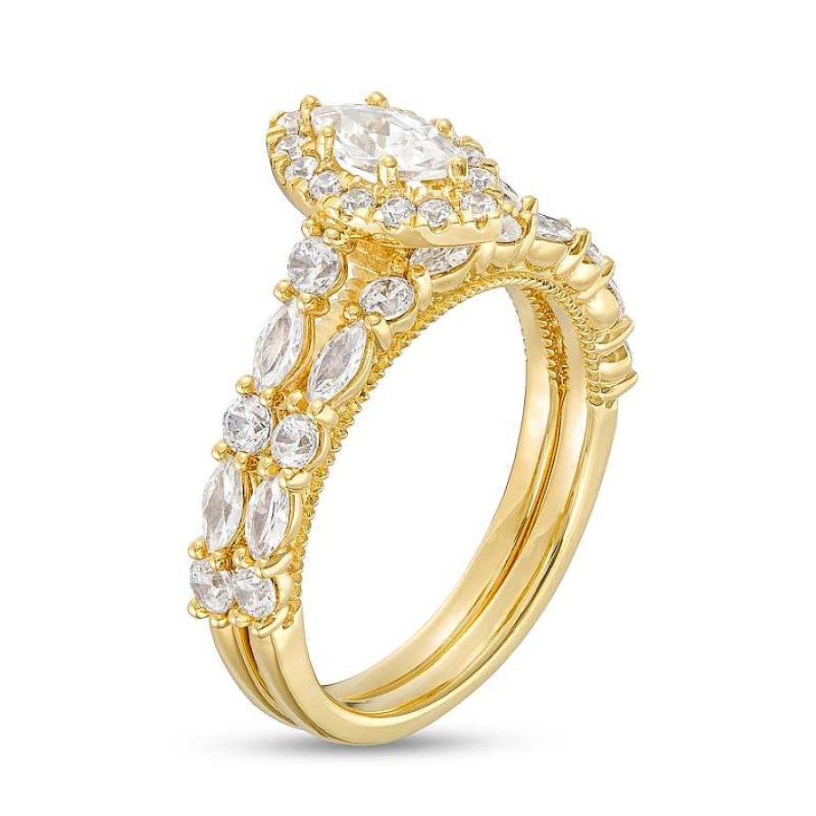 Rings Zales | 1-1/2 Ct. T.W. Marquise Diamond Frame Alternating Shank Bridal Set In 14K Gold (I/I1)