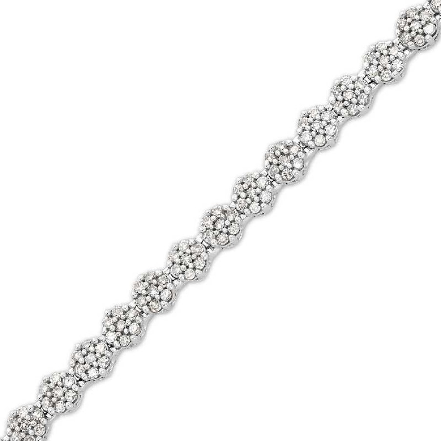 Bracelets Zales | 1 Ct. T.W. Diamond Flower Tennis Bracelet In 10K White Gold