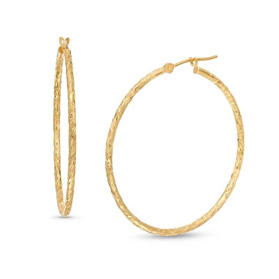 Earrings Zales | 35.0Mm Diamond-Cut Tube Hoop Earrings In 14K Gold