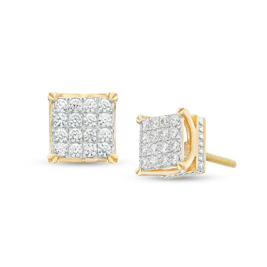 Earrings Zales | Men'S 1/2 Ct. T.W. Square Multi-Diamond Stud Earrings In 10K Gold