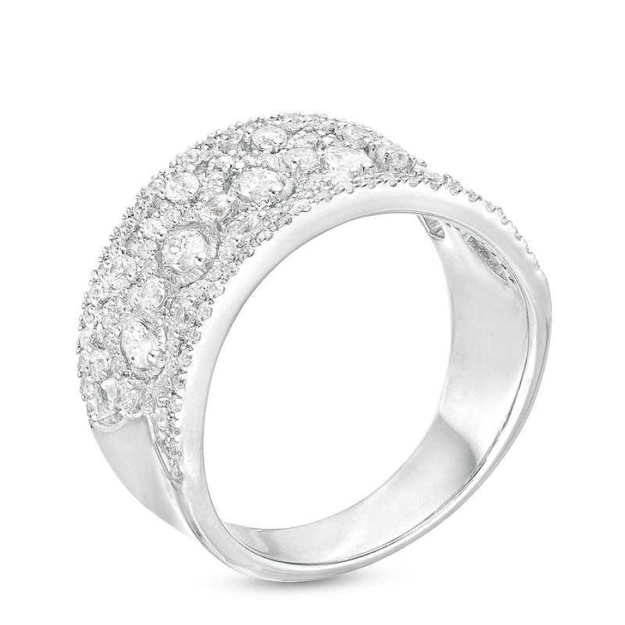 Rings Zales | 1 Ct. T.W. Marquise And Round Diamond Vintage-Style Multi-Row Anniversary Band In 14K White Gold