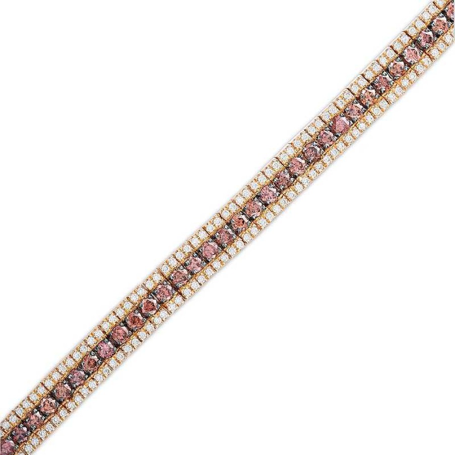 Bracelets Zales | 3-1/2 Ct. T.W. Champagne And White Diamond Triple Row Bracelet In 10K Rose Gold