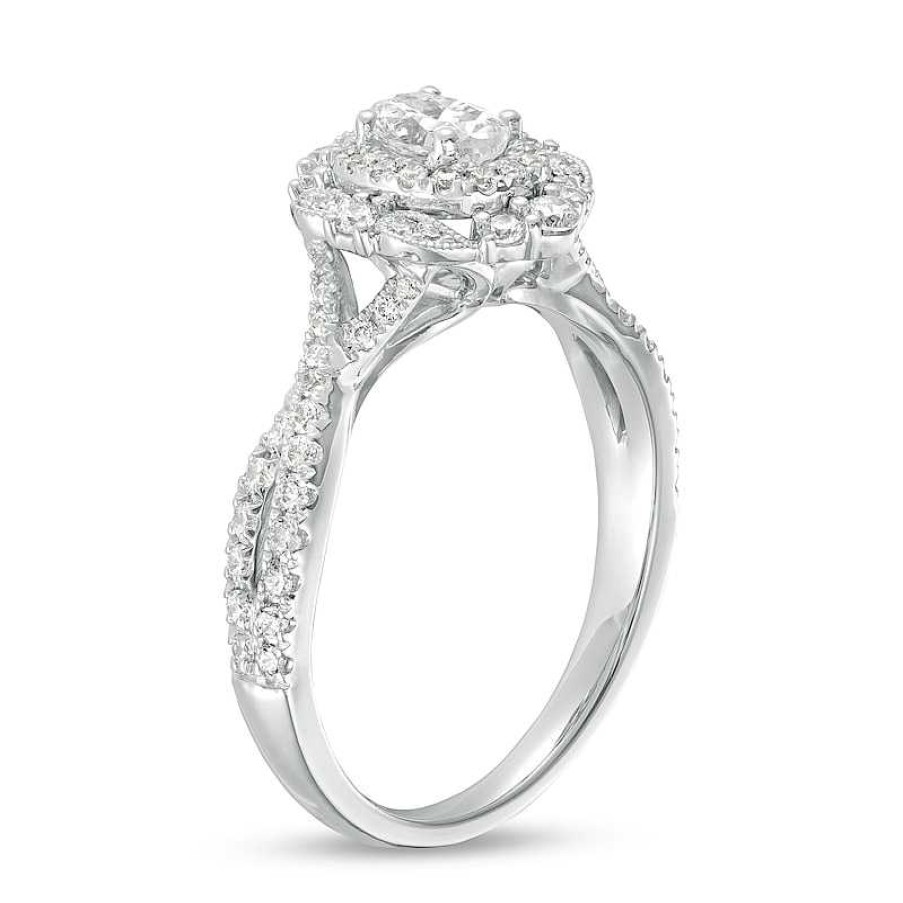 Rings Zales | 1 Ct. T.W. Oval Diamond Double Frame Twist Shank Paisley Engagement Ring In 14K White Gold (I/I2)