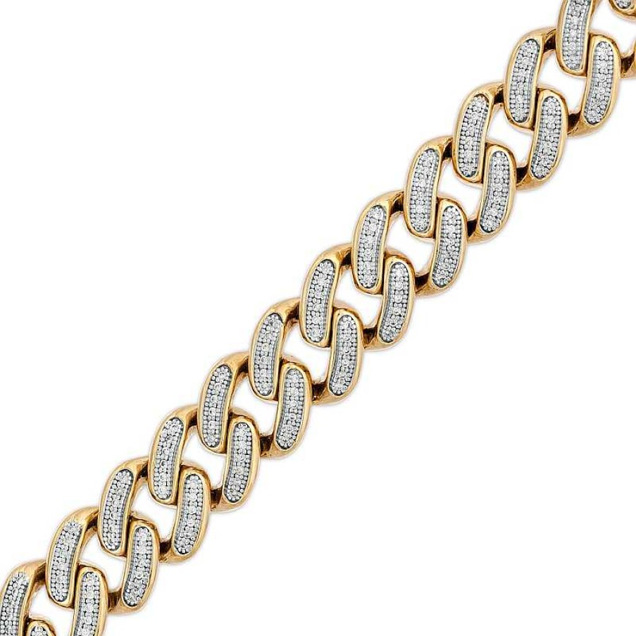 Bracelets Zales | Men'S 1-7/8 Ct. T.W. Diamond Curb Chain Bracelet In 10K Gold – 8.5"