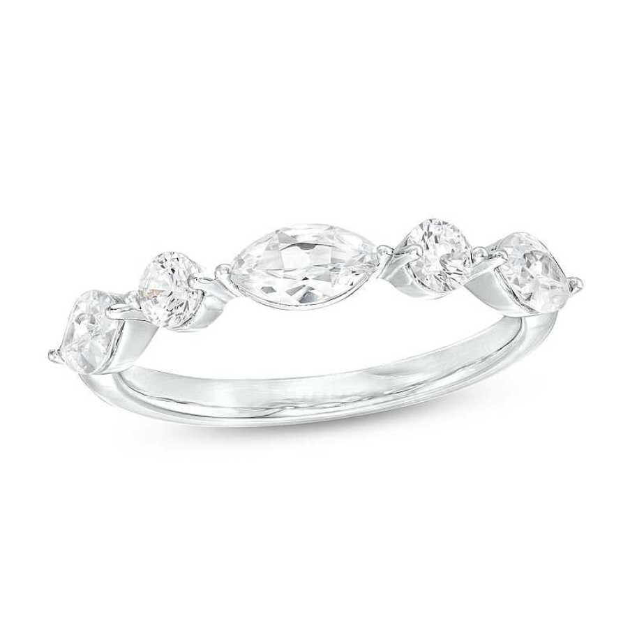 Rings Zales | 1 Ct. T.W. Certified Marquise And Round Lab-Created Diamond Five Stone Anniversary Band In 14K White Gold (F/Vs2)