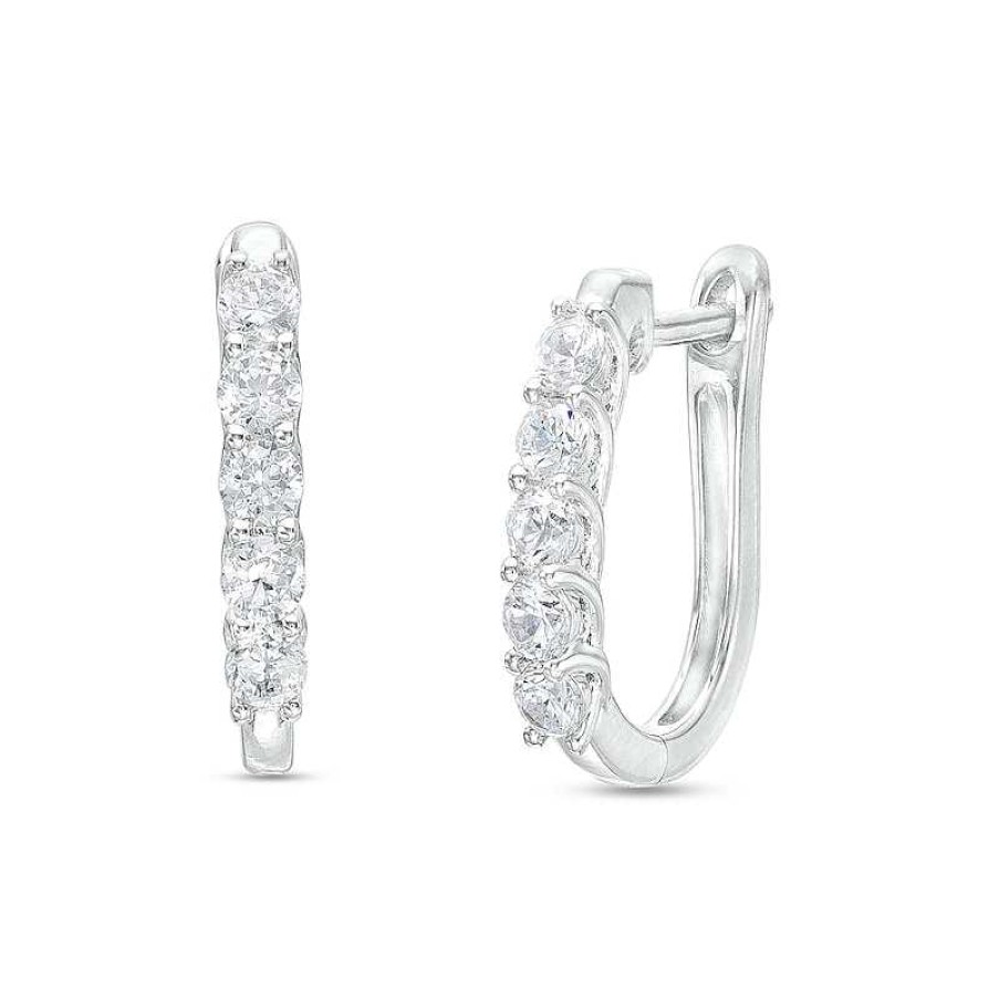 Earrings Zales | 1/2 Ct. T.W. Certified Lab-Created Diamond Five Stone U-Hoop Earrings In 14K White Gold (F/Si2)