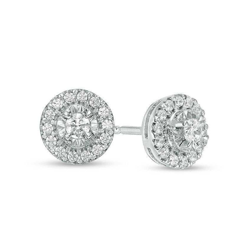 Earrings Zales | 1/2 Ct. T.W. Diamond Frame Tiered Stud Earrings In 10K White Gold