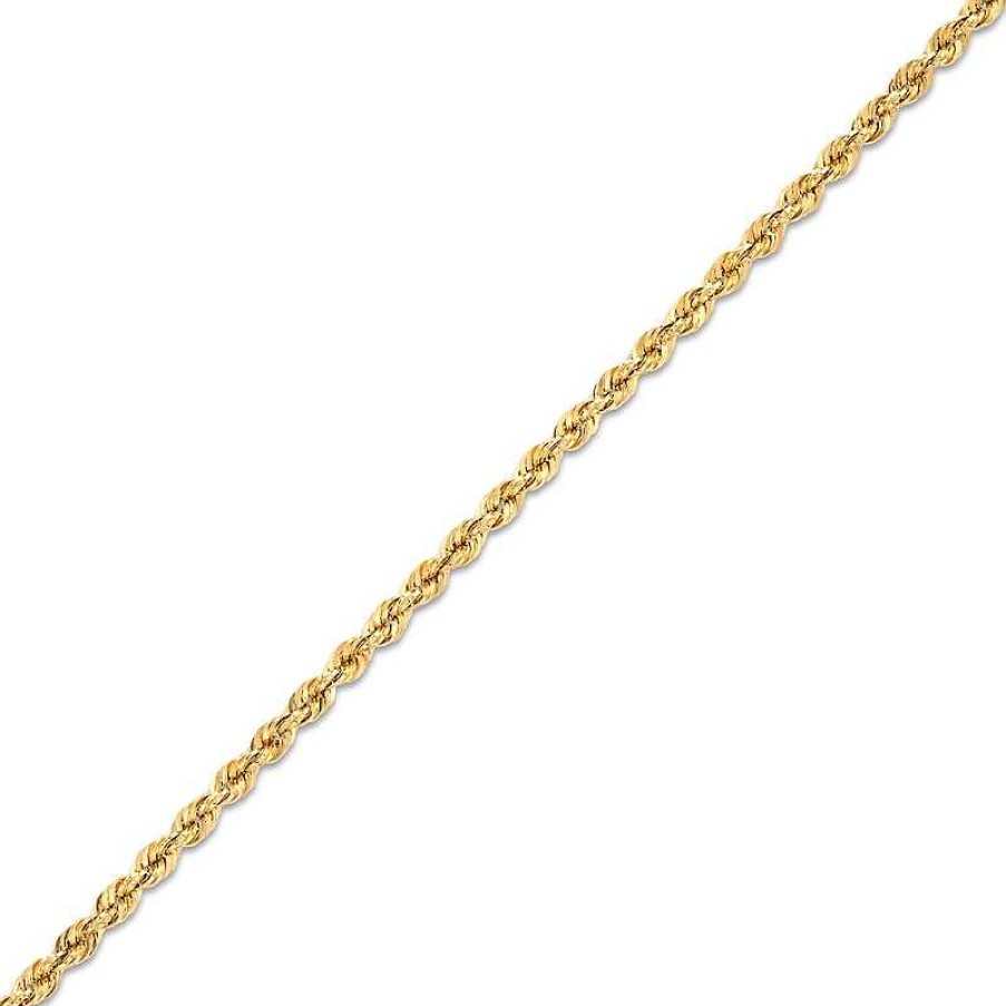 Bracelets Zales | 2.4Mm Diamond-Cut Hollow Glitter Rope Chain Bracelet In 10K Gold - 7.5"