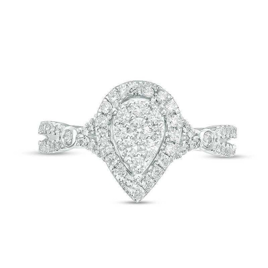 Rings Zales | 1/2 Ct. T.W. Multi-Diamond Pear-Shaped Frame Split Shank Ring In 10K White Gold