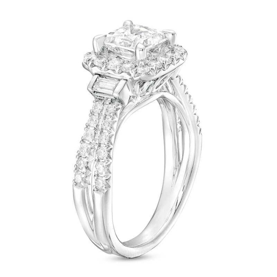 Rings Zales | 2 Ct. T.W. Certified Princess-Cut Lab-Created Diamond Frame Split Shank Engagement Ring In 14K White Gold (F/Vs2)