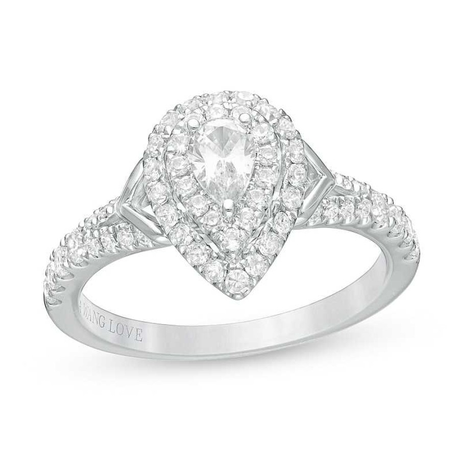 Rings Zales | Vera Wang Love Collection 3/4 Ct. T.W. Pear-Shaped Diamond Double Frame Split Shank Engagement Ring In 14K White Gold