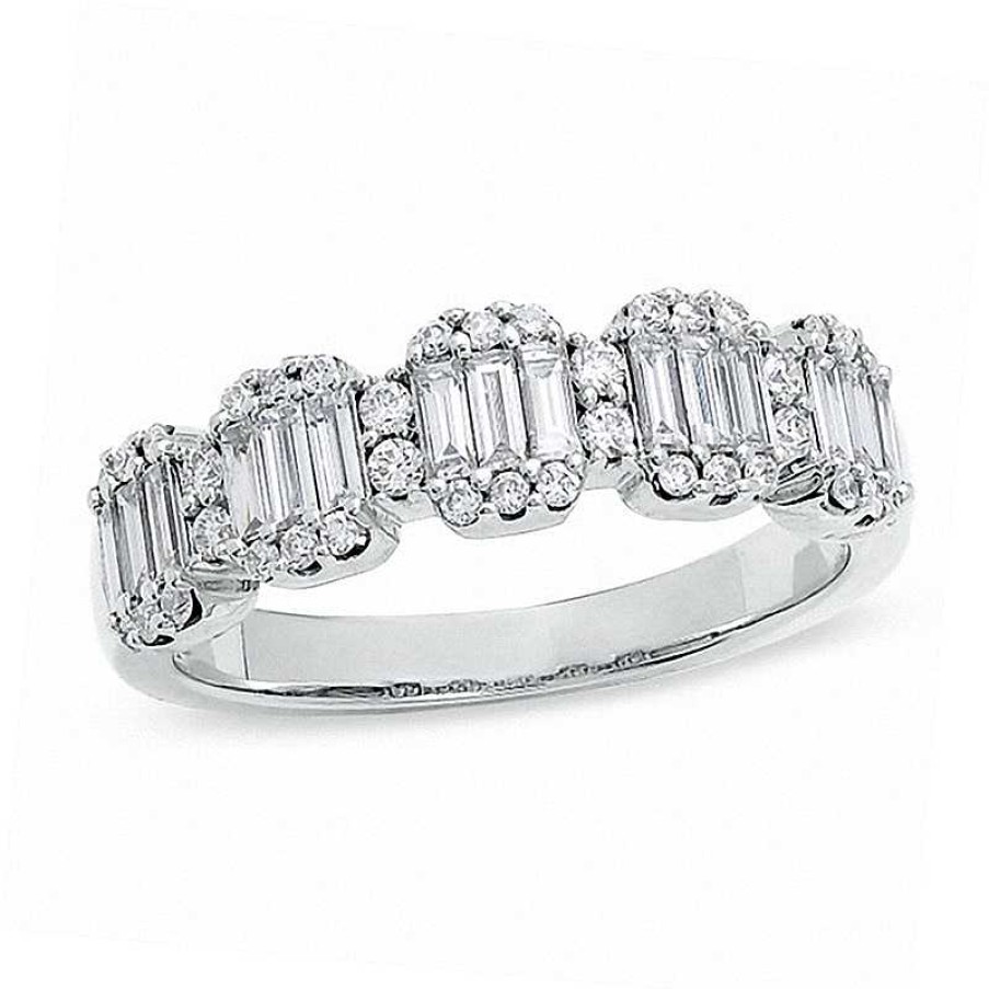 Rings Zales | 3/4 Ct. T.W. Baguette And Round Multi-Diamond Band In 14K White Gold