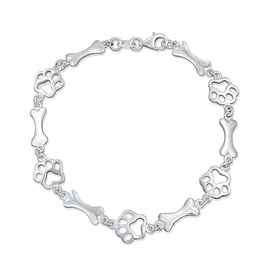 Bracelets Zales | Dog Bone And Paw Print Alternating Bracelet In Sterling Silver - 7.5"