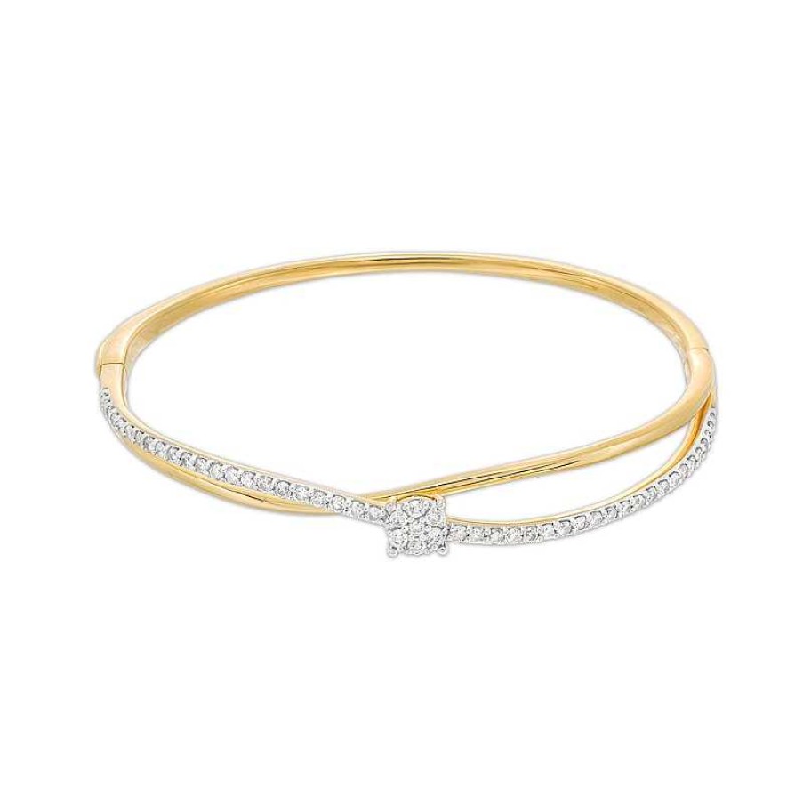 Bracelets Zales | 1 Ct. T.W. Multi-Diamond Orbit Bangle In 10K Gold - 7.11"