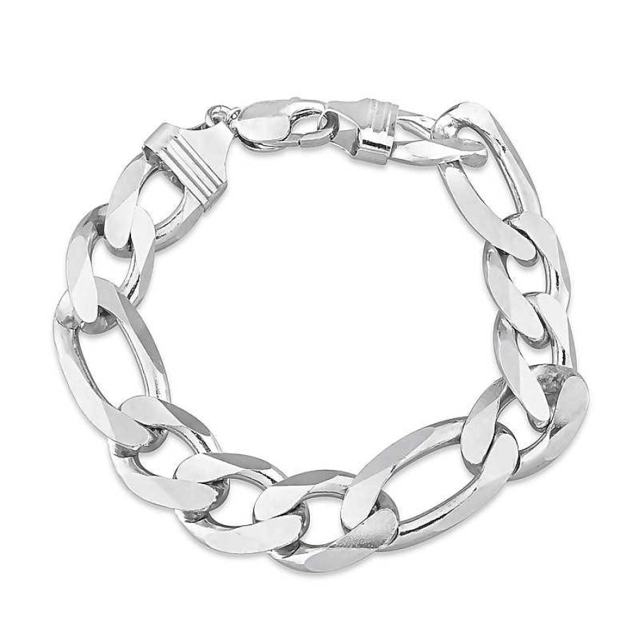 Bracelets Zales | Ladies' 14.5Mm Figaro Chain Bracelet In Sterling Silver - 9"