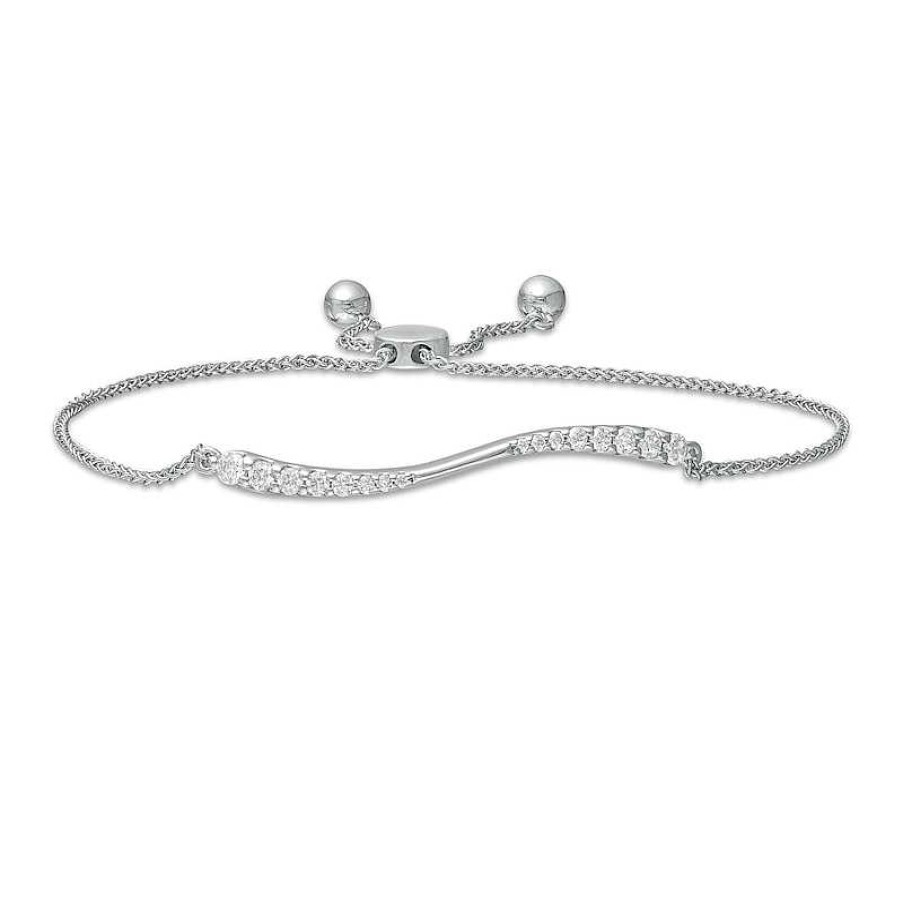 Bracelets Zales | 1/2 Ct. T.W. Journey Diamond Wave Bolo Bracelet In 10K White Gold - 9.0"