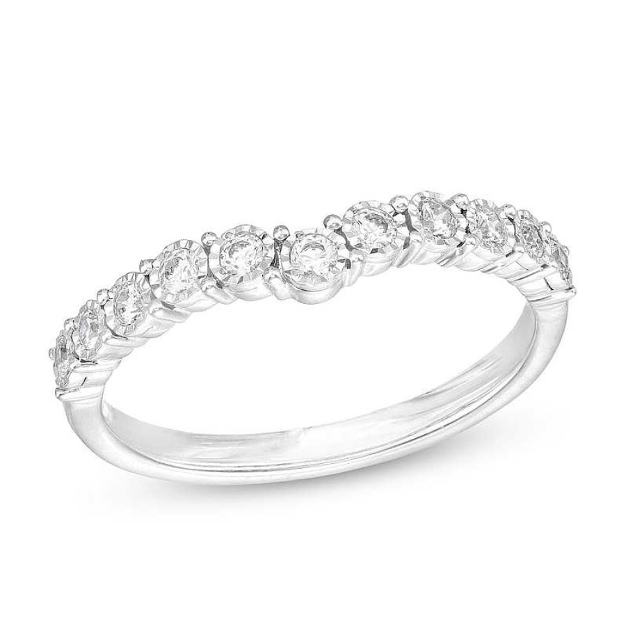 Rings Zales | 1/4 Ct. T.W. Diamond Contour Anniversary Band In 14K White Gold