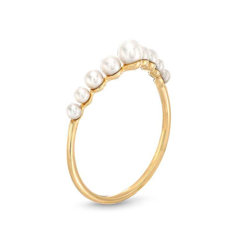 Rings Zales | Graduating Cultured Freshwater Pearl Chevron Ring In 10K Gold