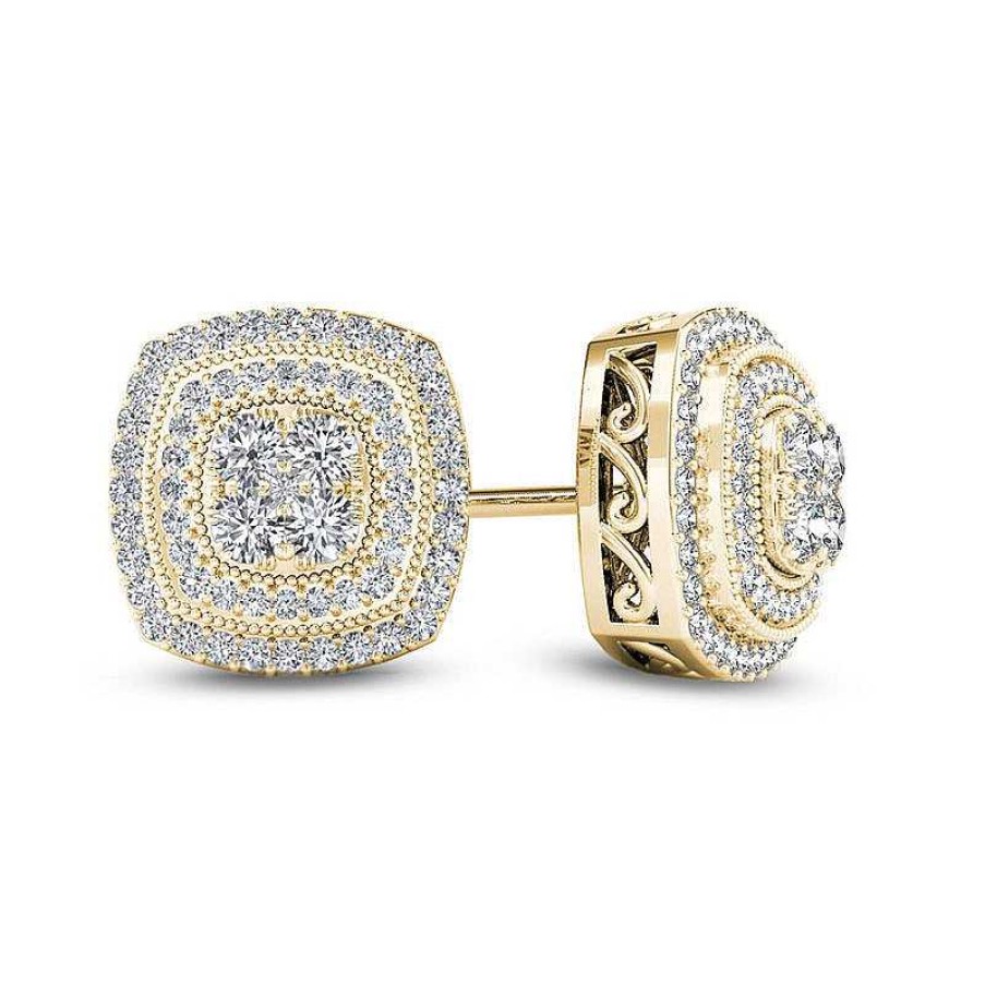 Earrings Zales | 1/2 Ct. T.W. Multi-Diamond Vintage-Style Double Cushion Frame Stud Earrings In 10K Gold