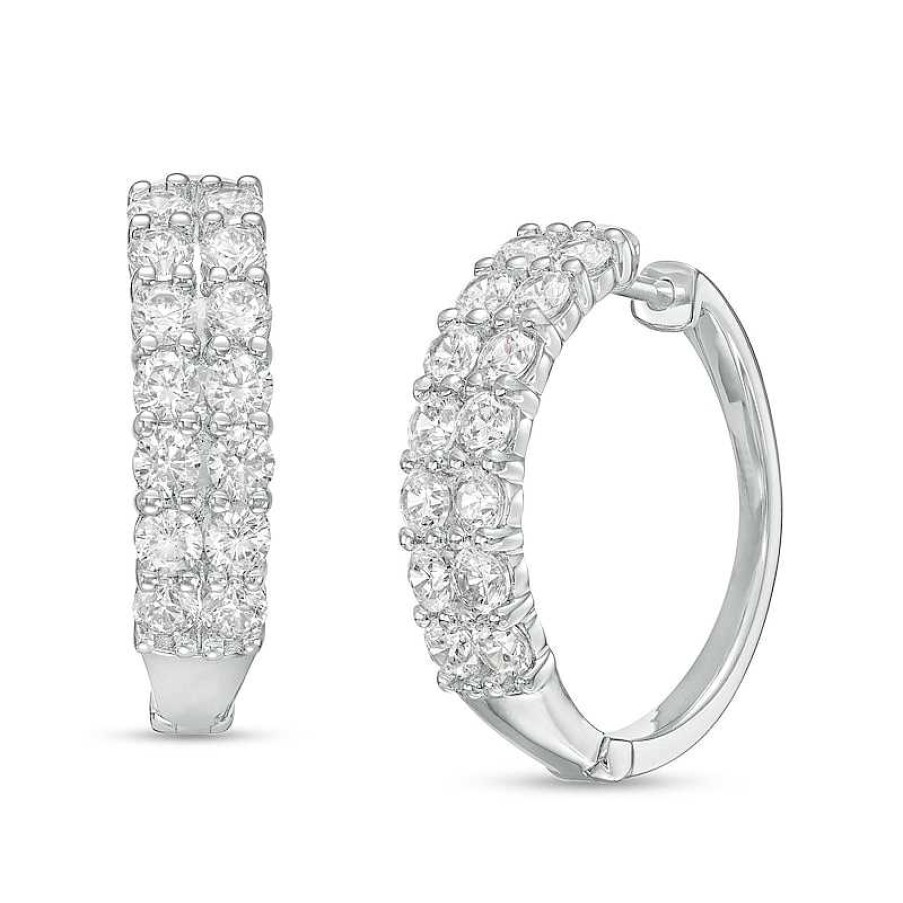 Earrings Zales | 3 Ct. T.W. Certified Lab-Created Diamond Double Row Hoop Earrings In 14K White Gold (F/Si2)