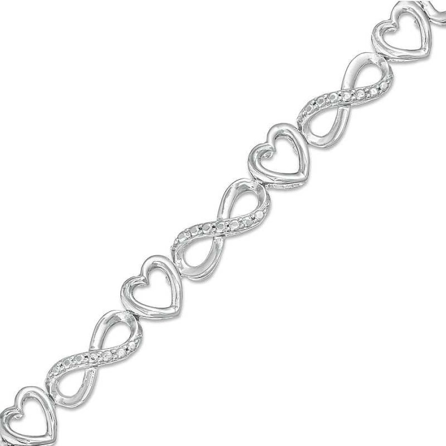 Bracelets Zales | Diamond Accent Alternating Heart And Infinity Bracelet In Sterling Silver - 7.25"