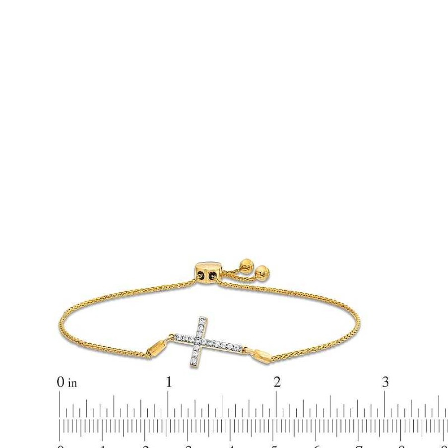 Bracelets Zales | 1/6 Ct. T.W. Diamond Sideways Cross Bolo Bracelet In 10K Gold - 9.5"