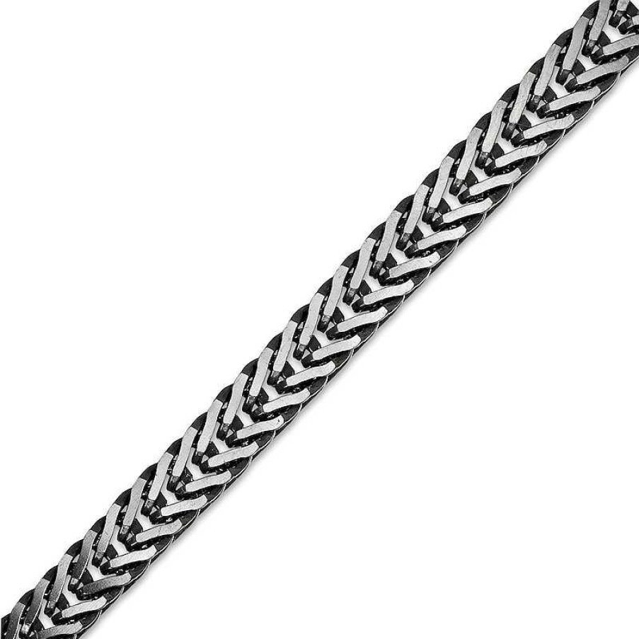 Bracelets Zales | Vera Wang Men 6.0Mm Solid Foxtail Chain Bracelet In Sterling Silver With Black Rhodium - 8.25"