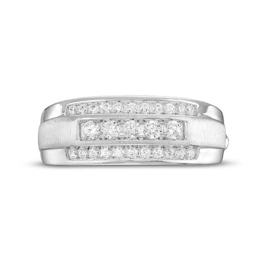 Rings Zales | Men'S 1/2 Ct. T.W. Diamond Raised Five Stone Ring In 10K White Gold