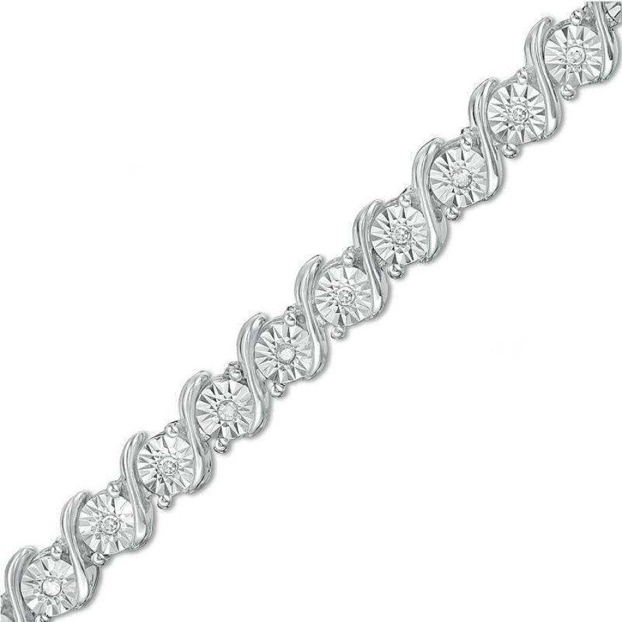 Bracelets Zales | 1/4 Ct. T.W. Diamond "S" Tennis Bracelet In Sterling Silver - 7.25"