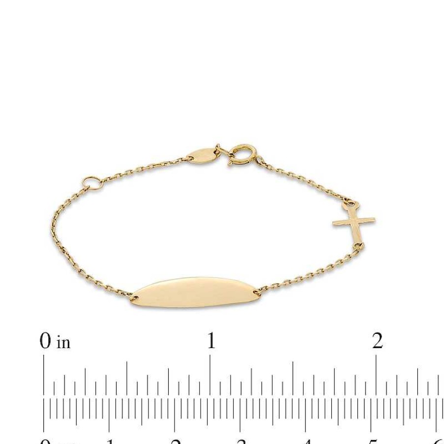 Bracelets Zales | Child'S Oval Id And Cross Bracelet In 14K Gold - 6"