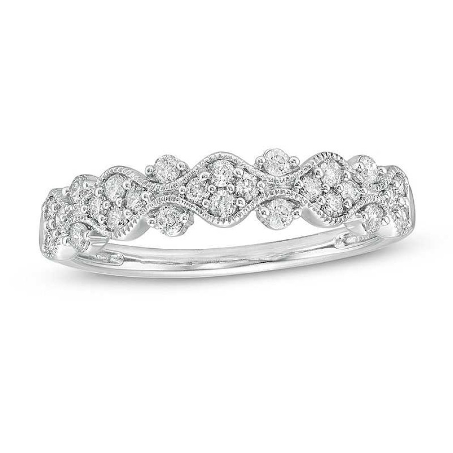 Rings Zales | Previously Owned - 1/3 Ct. T.W. Diamond Milgrain Stackable Band In 10K White Gold