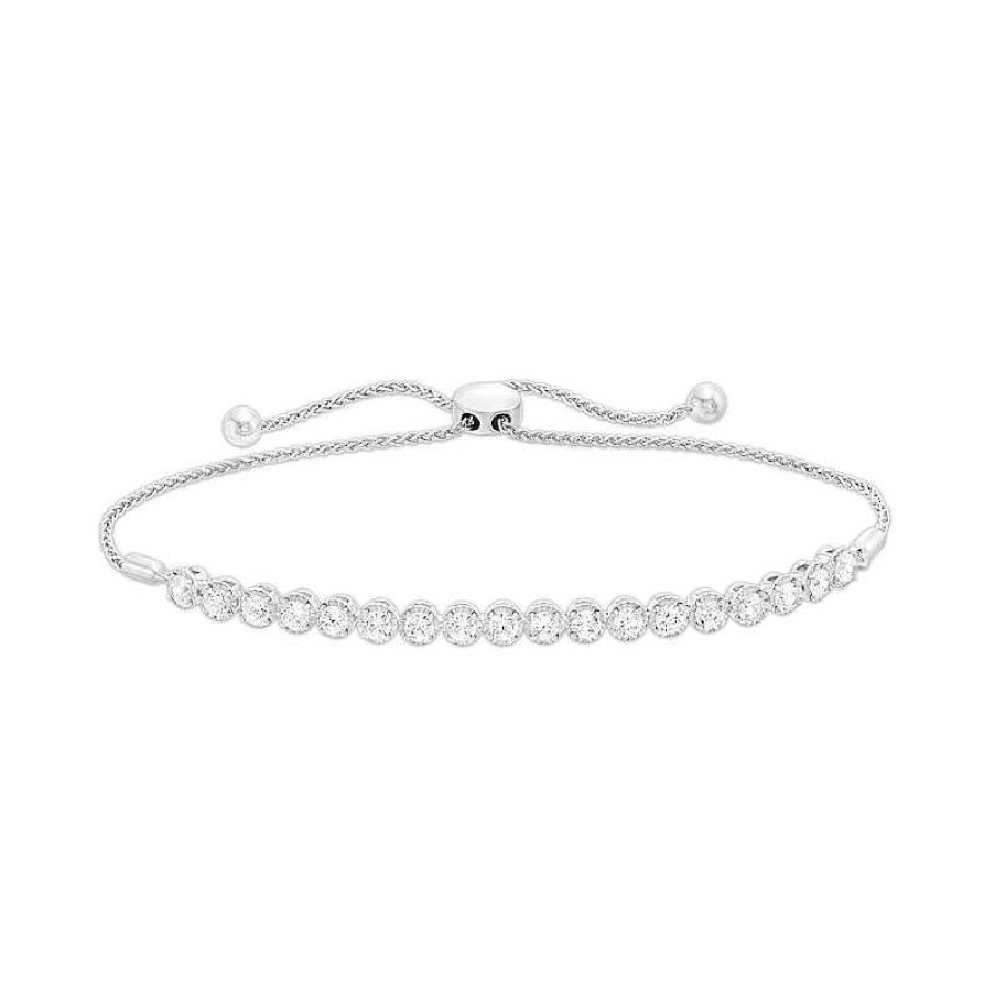 Bracelets Zales | 1-1/2 Ct. T.W. Certified Lab-Created Diamond Bolo Bracelet In 14K White Gold (F/Si2) - 9.5"