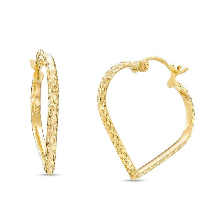 Earrings Zales | Diamond-Cut Heart-Shaped Tube Hoop Earrings In 14K Gold