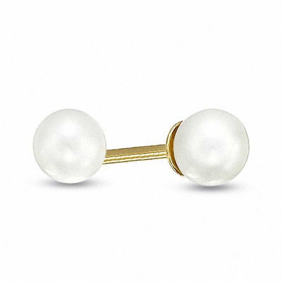 Earrings Zales | Child'S Reversible 3.75Mm Cultured Freshwater Pearl And 14K Gold Ball Stud Earrings