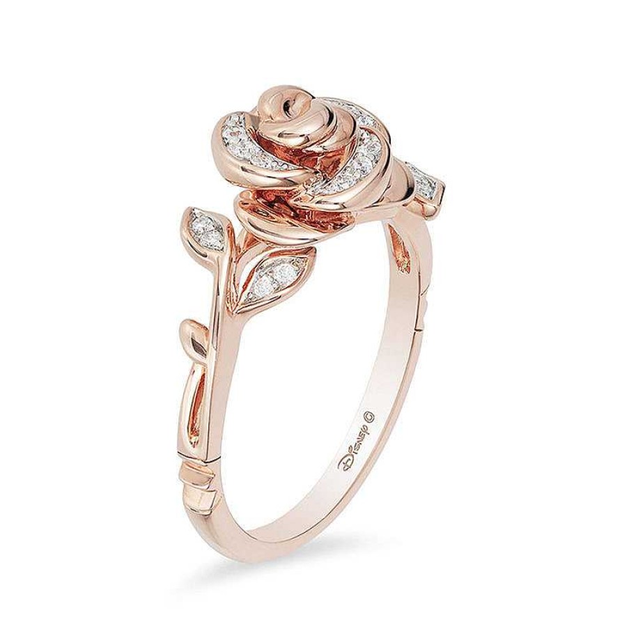 Rings Zales | Enchanted Disney Belle 1/10 Ct. T.W. Diamond Rose Ring In 10K Rose Gold