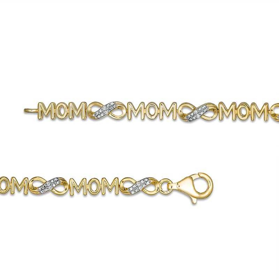 Bracelets Zales | 1/20 Ct. T.W. Diamond "Mom" Infinity Loop Bracelet In Sterling Silver With 14K Gold Plate – 7.5"