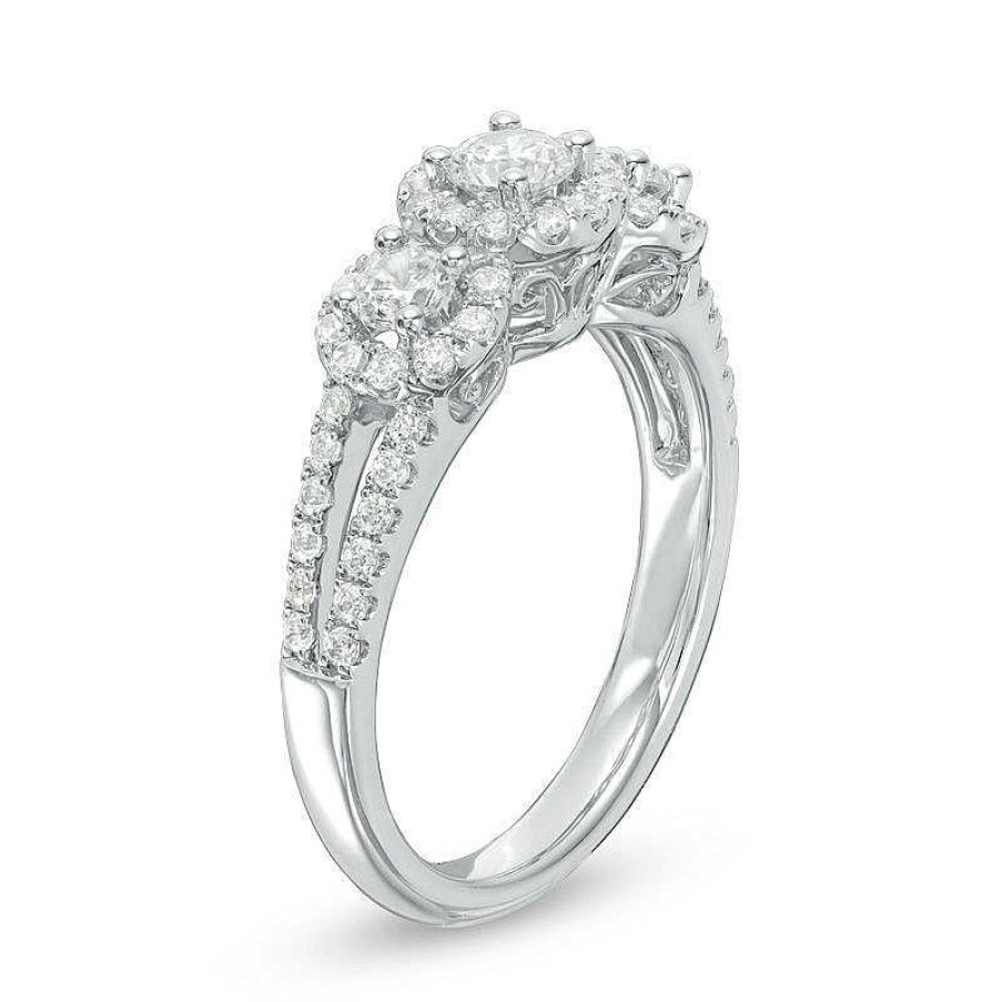 Rings Zales | 1 Ct. T.W. Diamond Past Present Future® Frame Engagement Ring In 14K White Gold