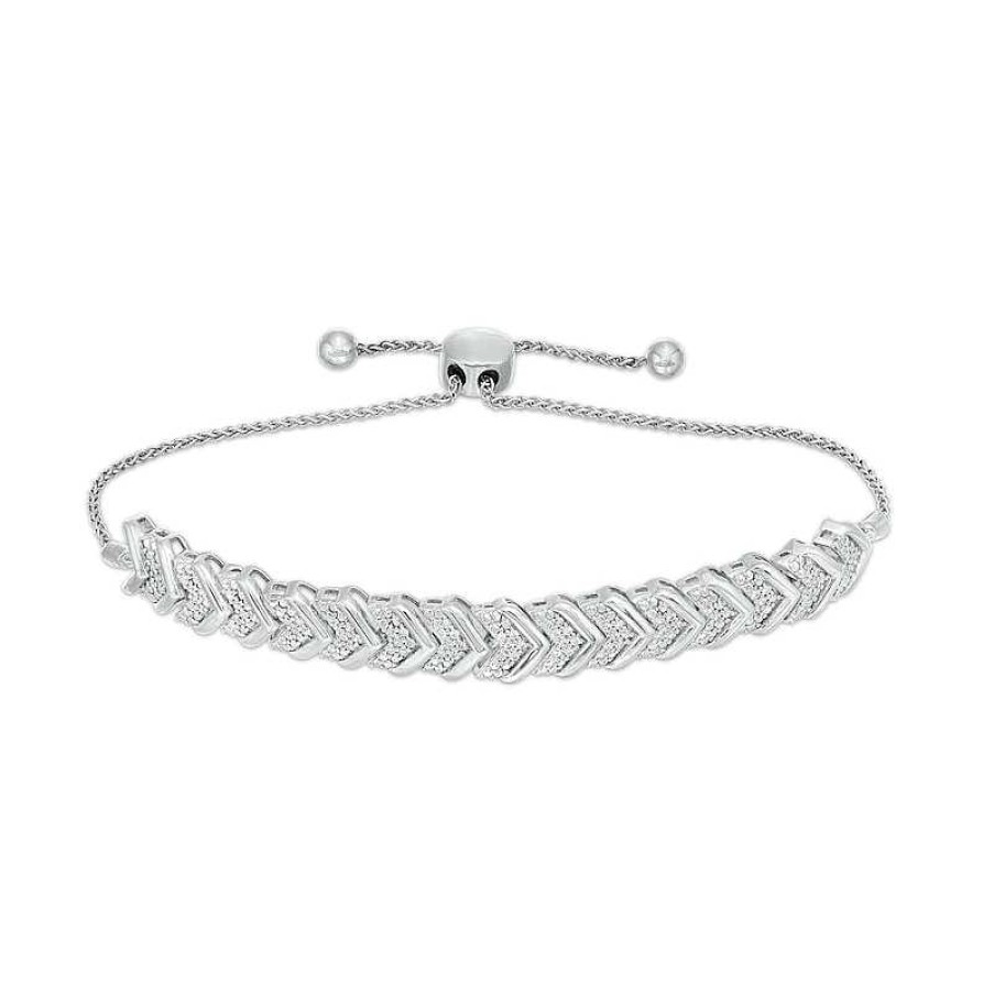 Bracelets Zales | 1/2 Ct. T.W. Diamond Multi-Row Chevron Bolo Bracelet In Sterling Silver – 9.5"