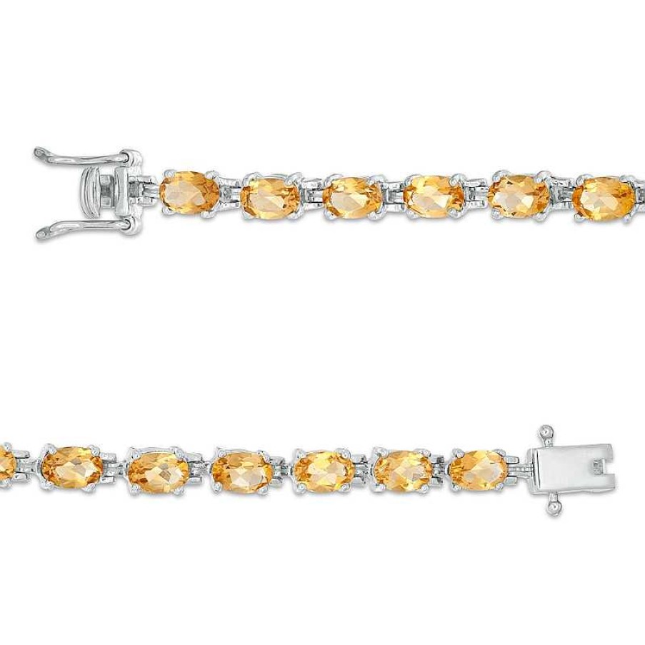 Bracelets Zales | Sideways Oval Citrine Tennis Bracelet In Sterling Silver - 7.25"