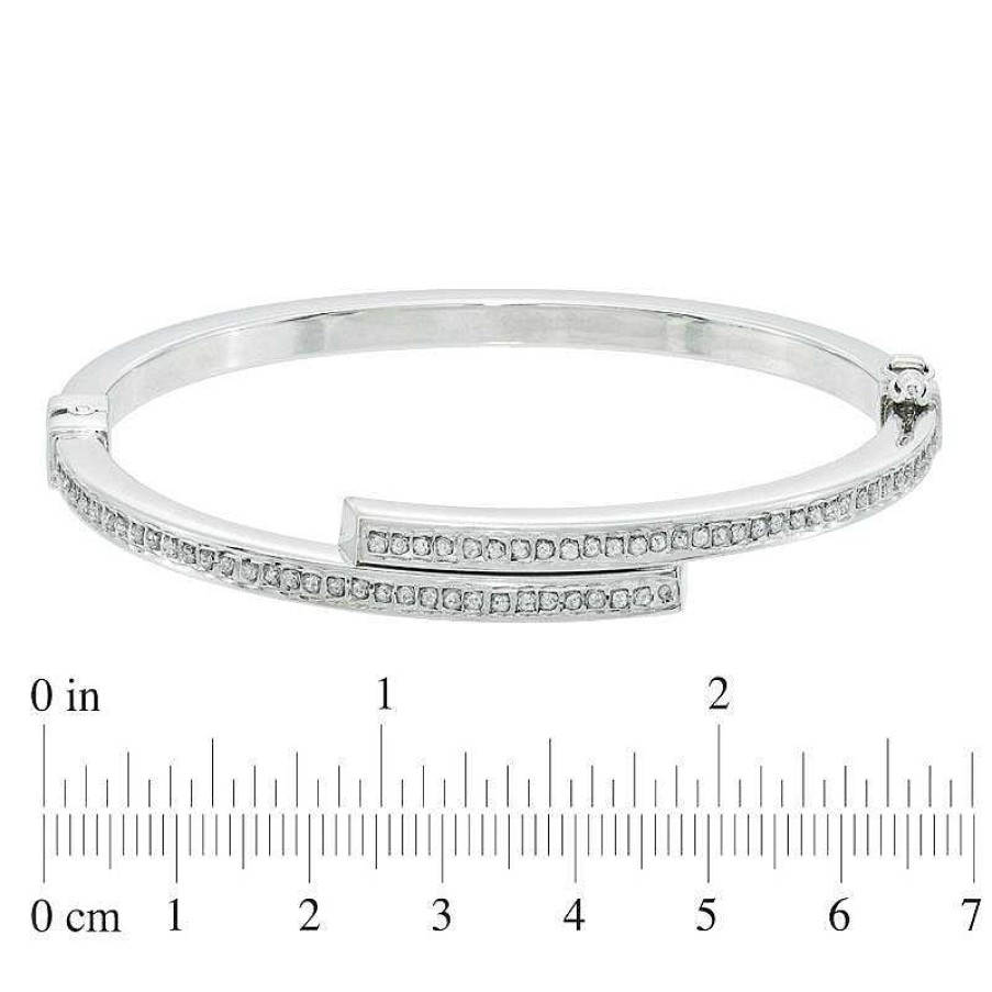 Bracelets Zales | Diamond Fascination™ Bypass Slip-On Bangle In Sterling Silver With Platinum Plate