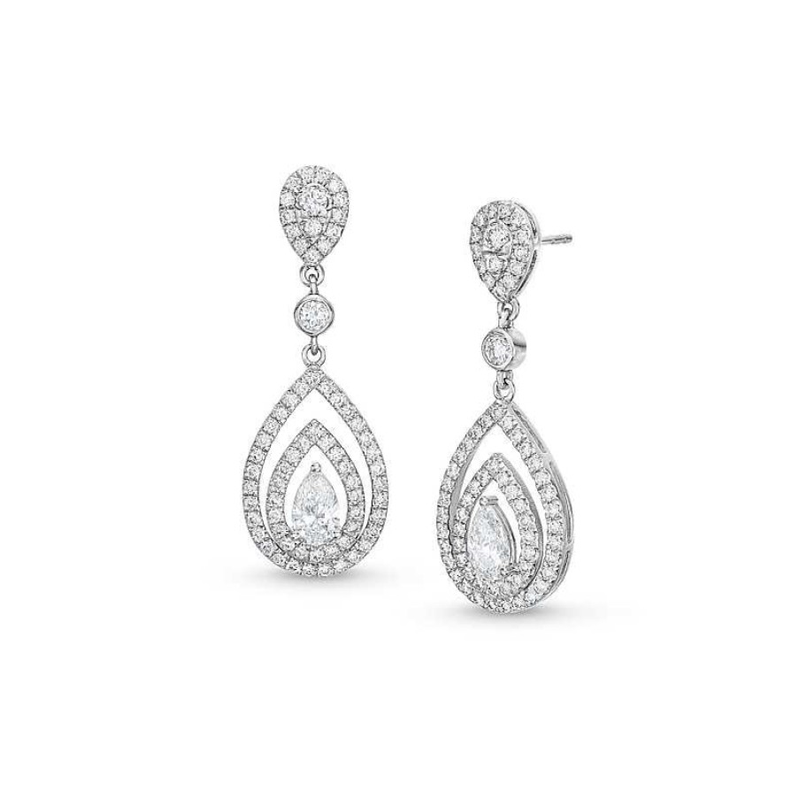 Earrings Zales | Zales X Rocksbox 1-1/2 Ct. T.W. Pear-Shaped Lab-Created Diamond Drop Earrings In 10K White Gold