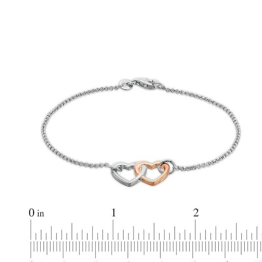 Bracelets Zales | Double Interlocking Hearts Bracelet In Sterling Silver And 18K Rose Gold Plate - 7.25"