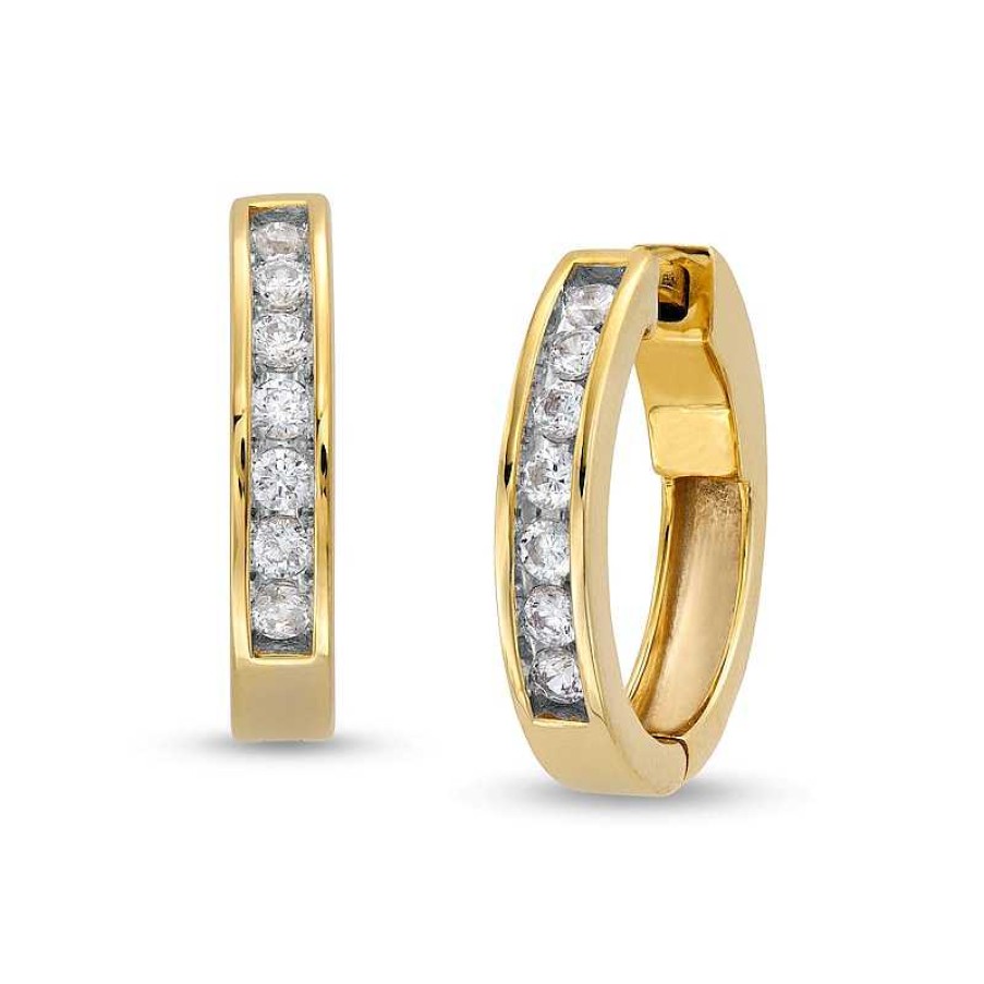 Earrings Zales | 1/2 Ct. T.W. Diamond Channel-Set Huggie Hoop Earrings In 10K Gold