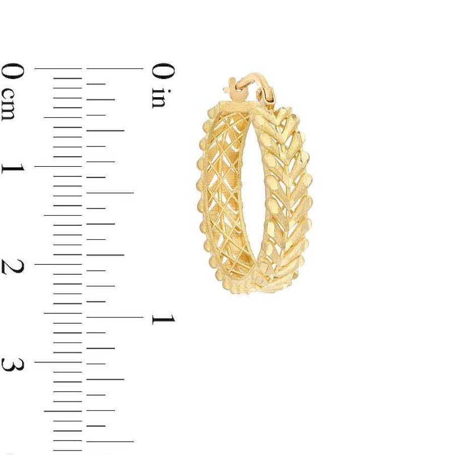 Earrings Zales | 25.0Mm Diamond-Cut Chevron Pattern Hoop Earrings In 10K Gold